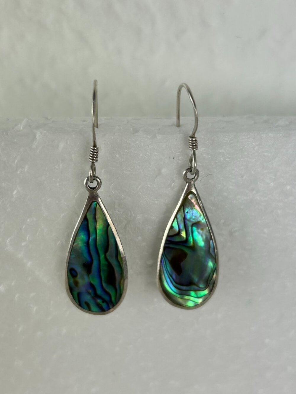 925 Sterling Abalone Shell Teardrop Earrings Filigree Back Thailand Vintage